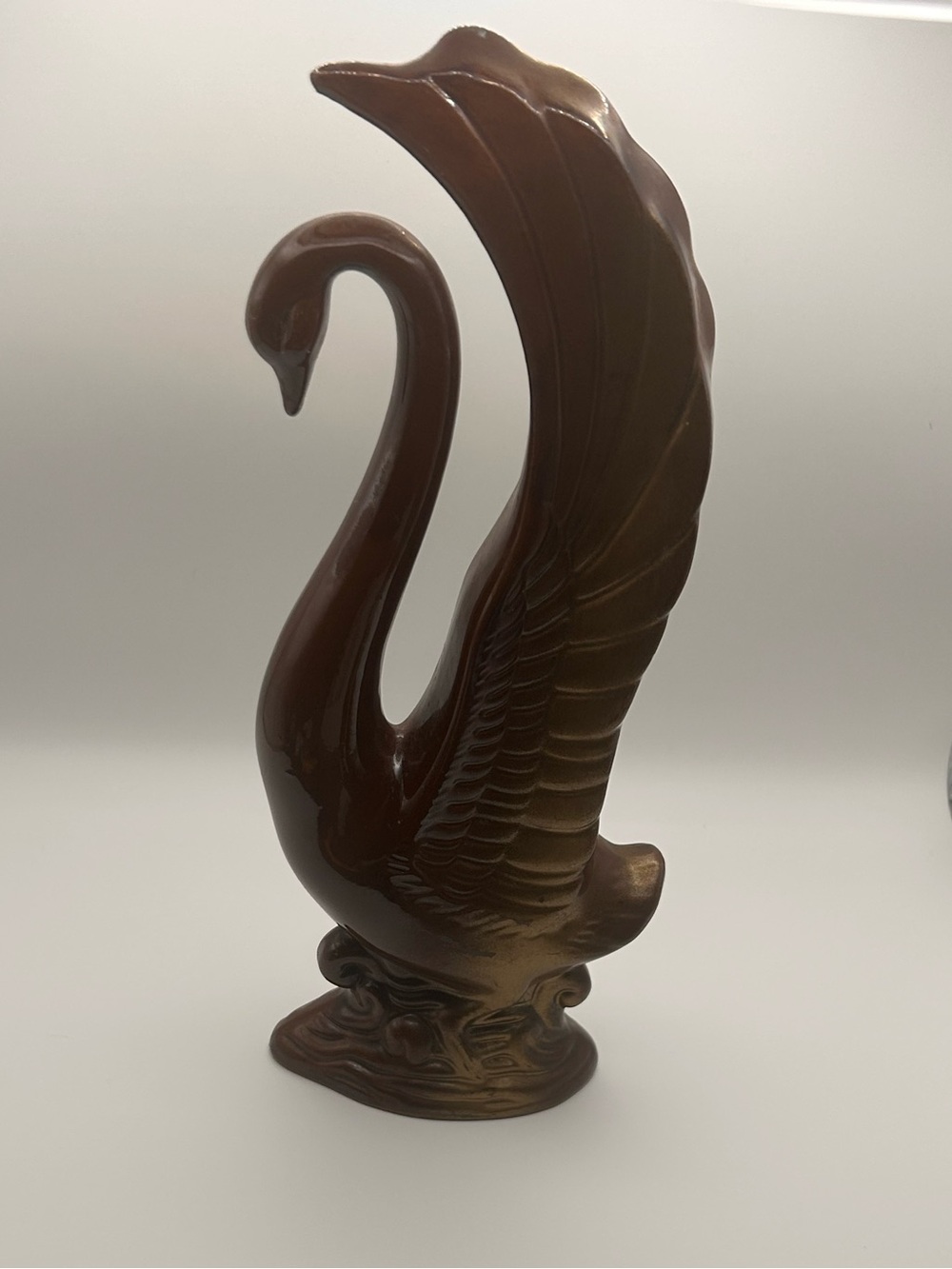 Vintage Japan Ceramic Swan Figurine | 1950s 60s Bronze Gold Swan | Mid Century